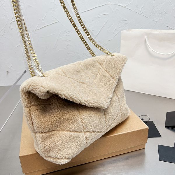 

designer winter classic medium flap shearling fur bags puffer fashion luxury large capacity lambskin leather