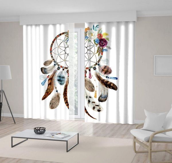 

curtain & drapes dreamcatcher with feathers and flowers floral chic design boho style home decoration brown gray