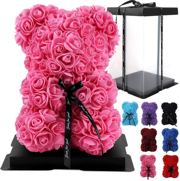 

25cm bear of roses artificial flowers valentines christmas home wedding festival diy wedding decoration gift box
