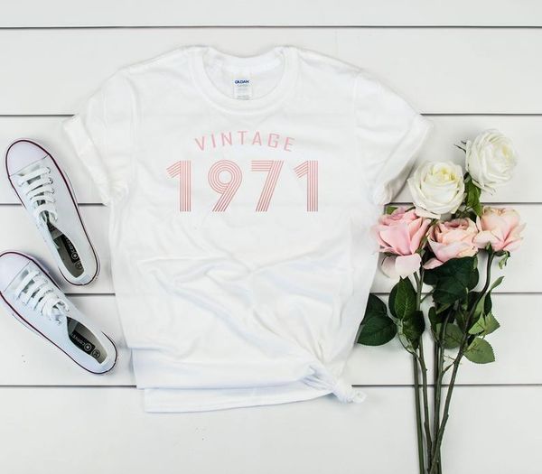 

women's t-shirt rose gold-wearing a vintage for her and him on 50th birthday in 1971, the party shirt, pure cotton shirt, White