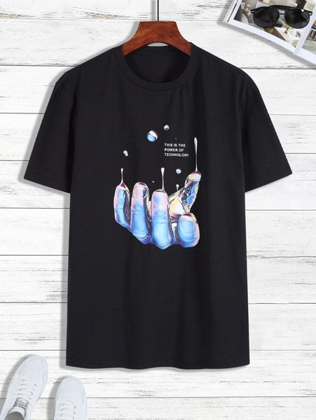 

men gesture & slogan graphic tee 561g#, White;black