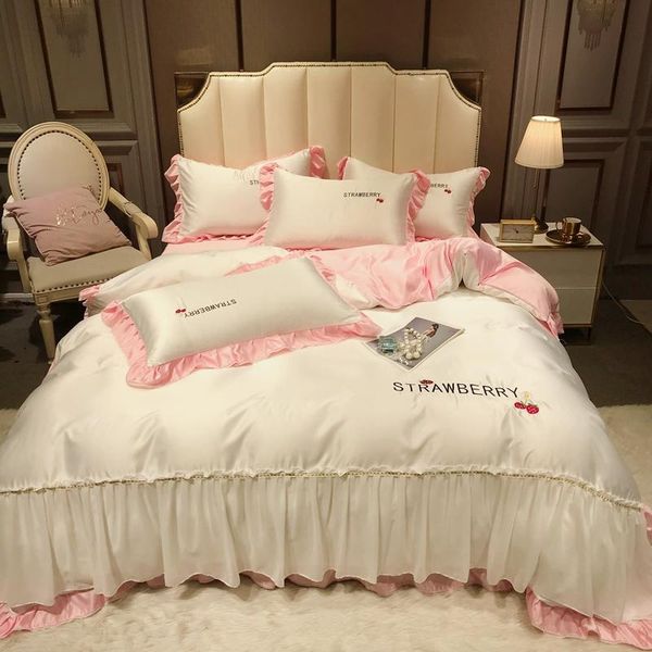 

bedding sets 2021 washed silk princess style bed set double  king size duvet cover sheet pillowcase 4pcs