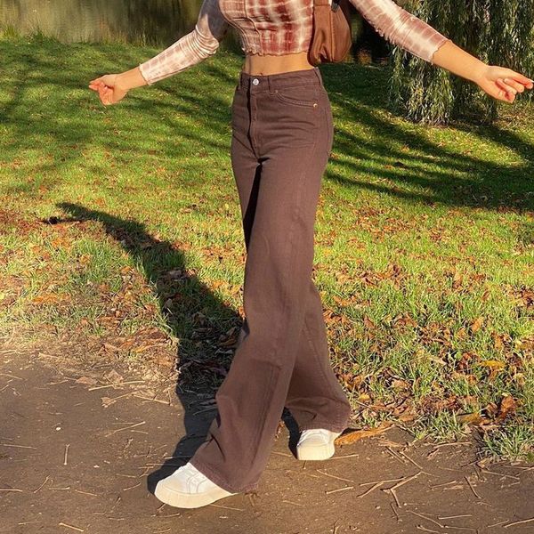 

womens jeans european and american ins retro y2k brown high waist jeans loose straight trousers tide wild casual sports pants, Blue