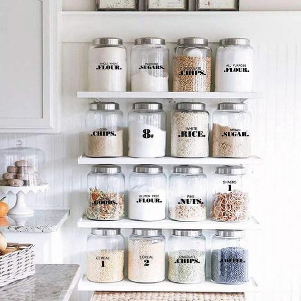 

wall stickers farmhouse pantry labels 6 sheets transparent waterproof food jar for organization