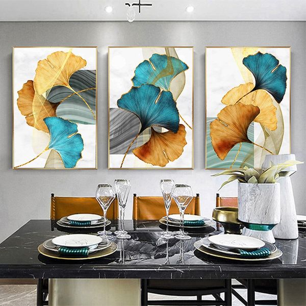 

nordic modern abstract color gingko leaves decorated canvas painting