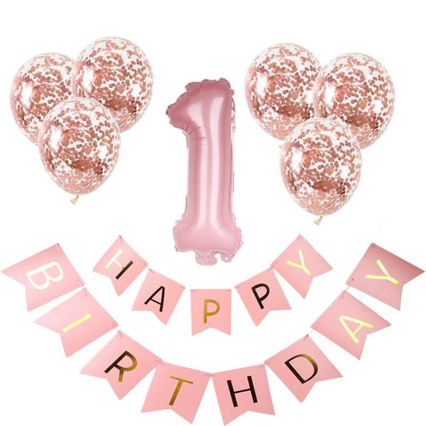 

party decoration 8pcs/set 1 2 3 4 5 6 7 8 9 years old happy birthday foil balloons baby girl decorations kids latex rose gold supplies