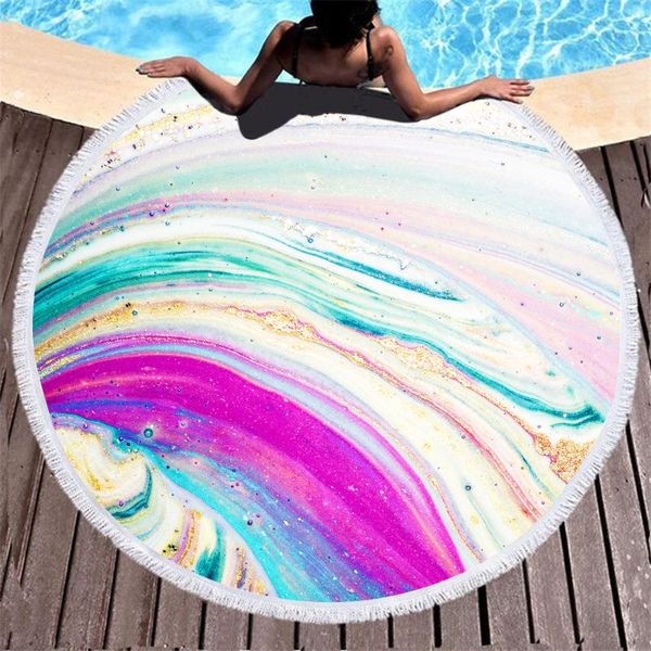 

towel marbled 3d digital printed microfiber round beach with fringe bath