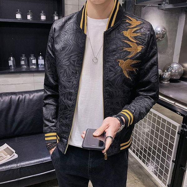 

men's jackets men jacket jacquard embroidery baseball collar outerwear spring stylish stand fashion all-match casual streetwear, Black;brown