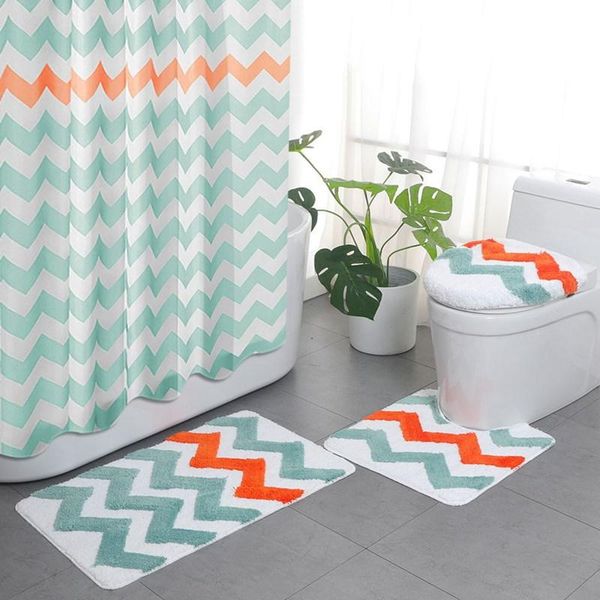 

bath mats 4 pieces shower curtain set bathroom foot toilet cover mat 7 colors rugs anti-slip floor carpet entrance rug soft
