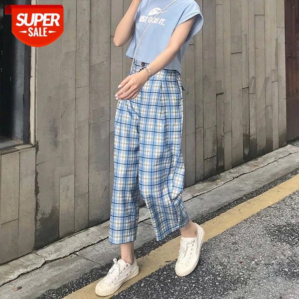 

plaid casual joggers women sweatpants ankle-length korean straight plus size 2020 new spring wide leg loose womens sweat pants #ak42, Black;white