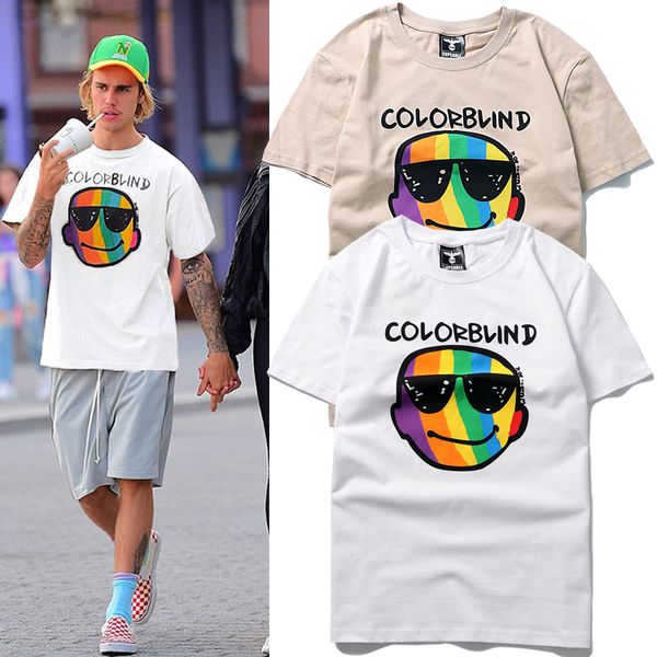 

2021 justin bieber t-shirt colorblind avatar sunglasses printing t-shirts new style men women hip-hop streetwear cotton tee qdnf, Black
