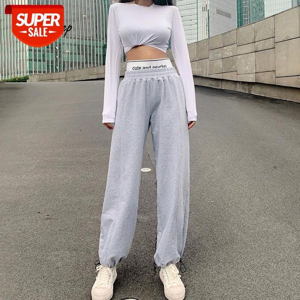 

weekeep ribbon patchwork loose sporty sweatpants casual elastic high waist joggers women harem pants streetwear hip hop trousers #ub9y, Black;white