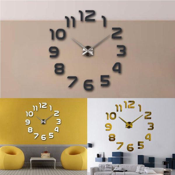 

modern diy analog 3d mirror surface large number wall clock sticker