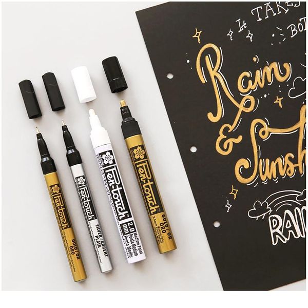 

permanent marker metallic marker pens silver gold base for glass fabric cd tire steel markers paint pen kawaii scrapbook jllsjz