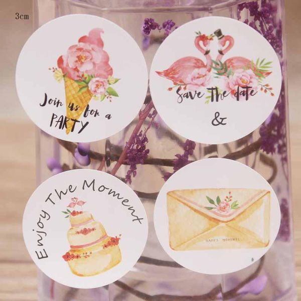 

100pcs diy enjoy the moment /save the date love self adhesive labels vintage white thank you labels paper self seal cute sticker