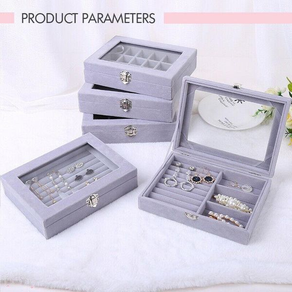 

bathroom storage & organization organizer case box holder jewelry earring ring clear velvet display rack