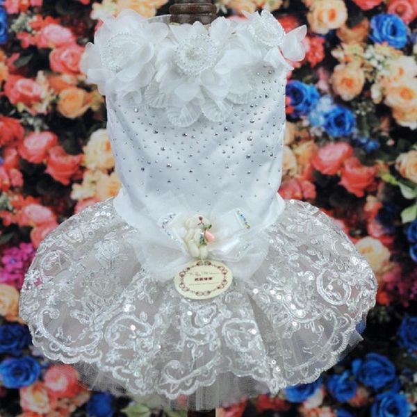 

dog apparel fashion pet dress costume cute for small cloth white skirt vest with sequid and bead sewed by hand