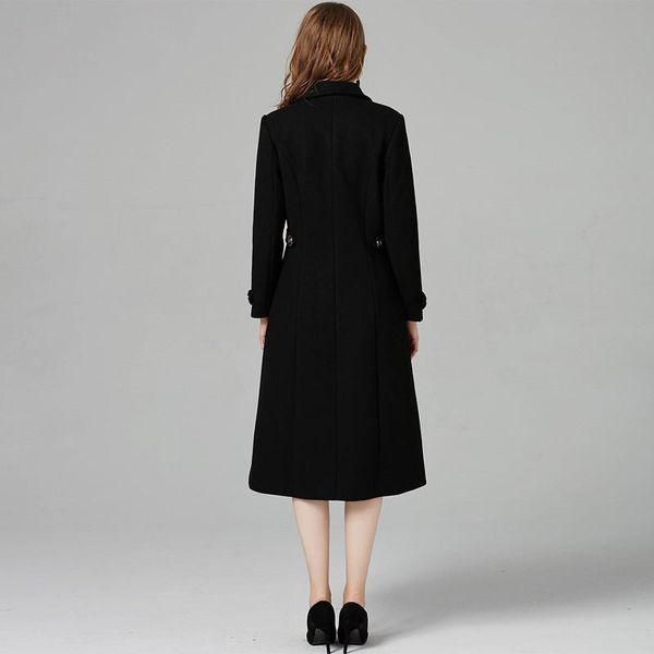 

women's wool & blends elegant solid black x-long coat women fashion lapel double breasted casual woolen jacket female outerwear