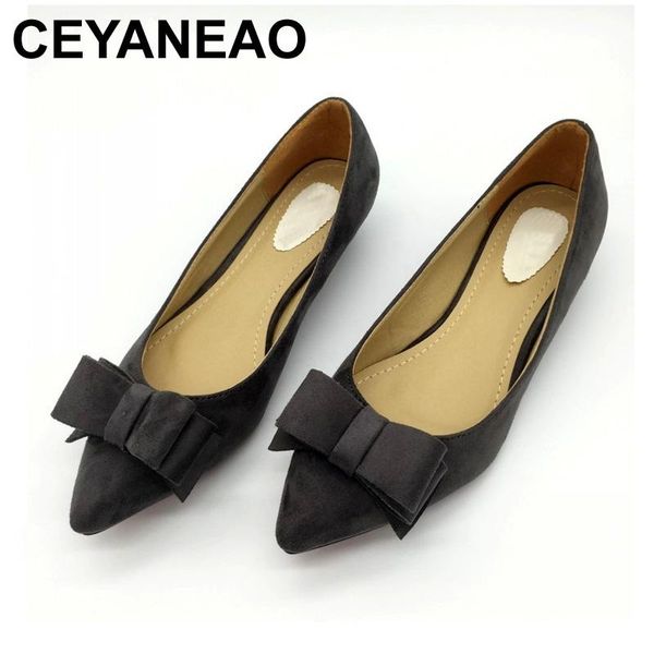 

dress shoes ceyaneao fashion pumps spring autumn flock pointed toe bowtie slip on woman casual spike heel single plus size, Black