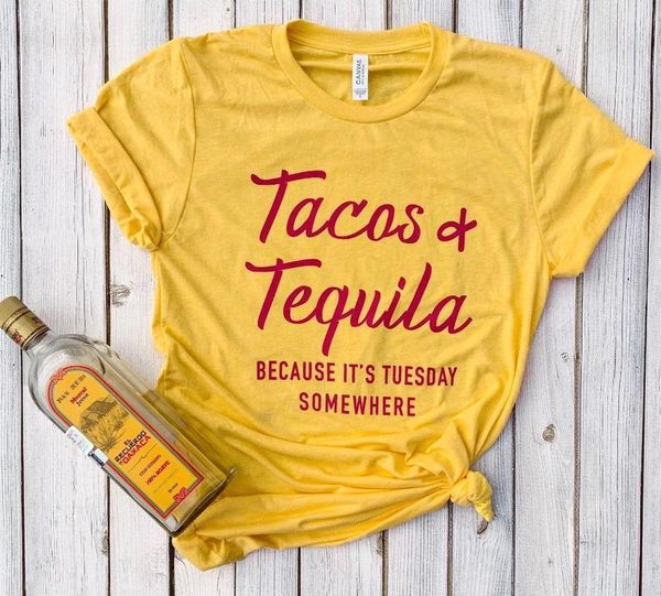 

tacos and tequila because it's tuesday somewhere red women tshirt cotton casual funny t shirt gift 90s lady yong girl s-914, White