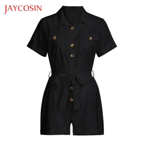 

women's jumpsuits & rompers jaycosin playsuit women casual button down cuffed summer short sleeve boho overalls woman female pantalon, Black;white