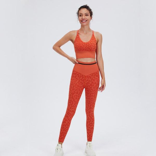 

yoga outfit seamless leopard print set running sports bra high waist hip pants fitness leggigns quick drying workout suit