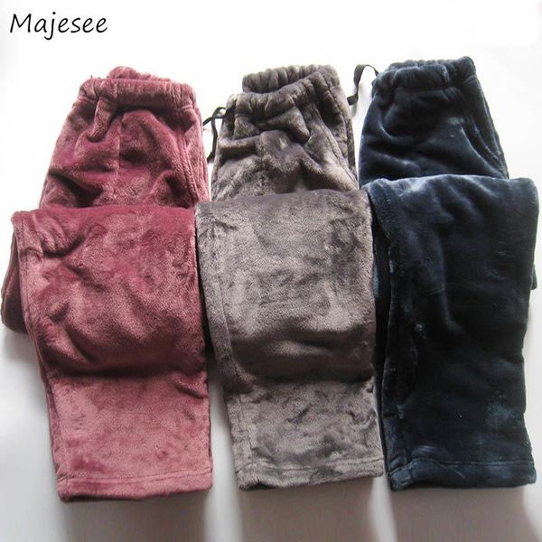 

sleep bottoms men flannel elastic waist lace-up nightwear mens comfortable soft warm couple homewear oversize thicker loose chic, Black;brown