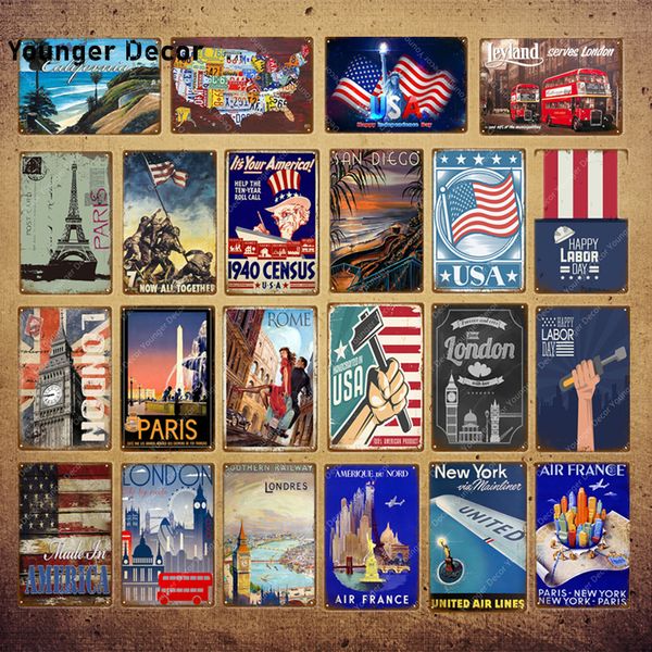 

the usa country poster london paris rome metal signs for pub bar club cafe room home decoration travel wall stickers yi-045