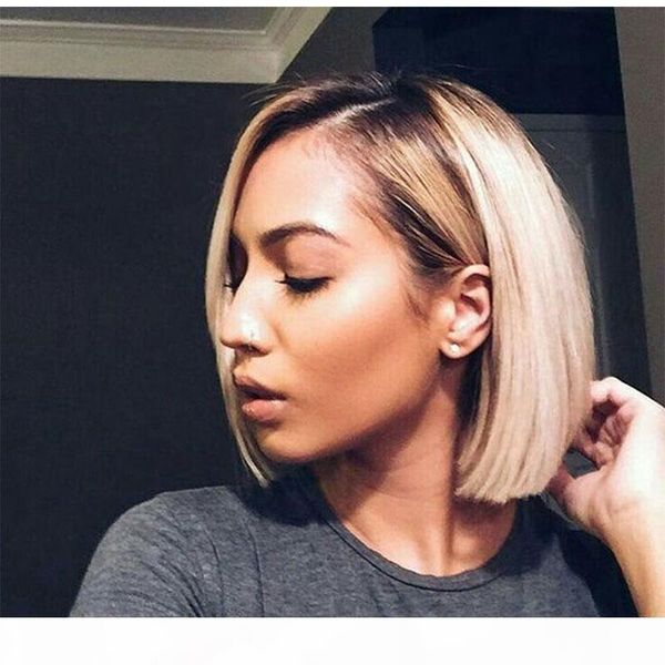 

brazilian ombre blonde lace front human hair wigs for black women 613# ombre brazilian straight lace front wigs with baby hair around, Black;brown