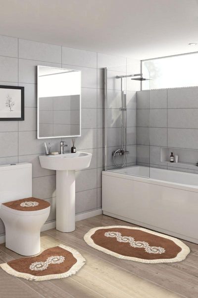 

bath mats queen shaped embroidered 3 pcs brown set for closet queensn