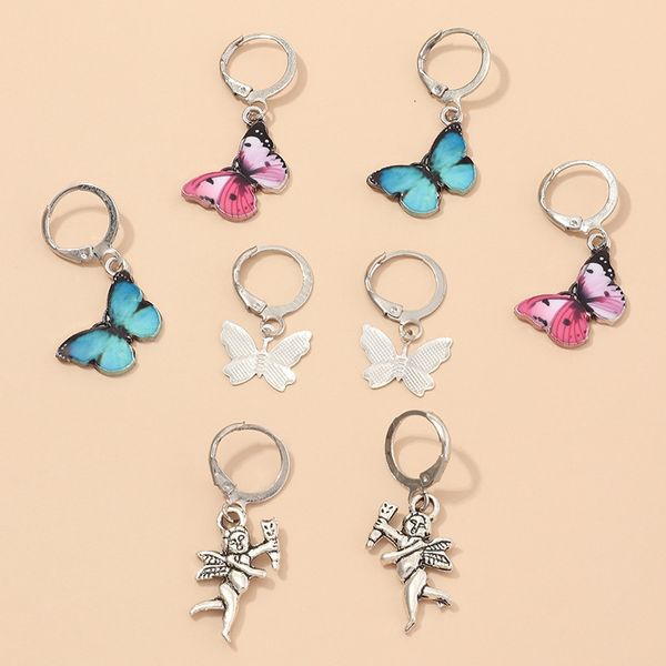 

ez2969 jewelry personalized color oil dripping butterfly angel set earrings, Silver