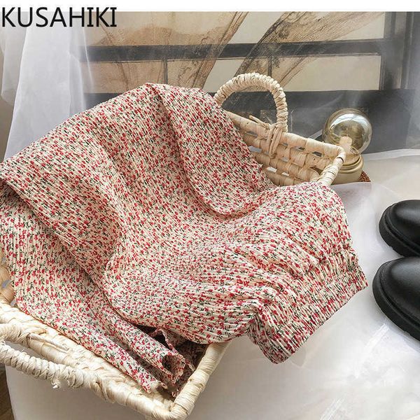 

floral women skirt korean spring printing elegant skirts causal stretch high waist mid-calf faldas mujer 6e903 210603, Black;gray