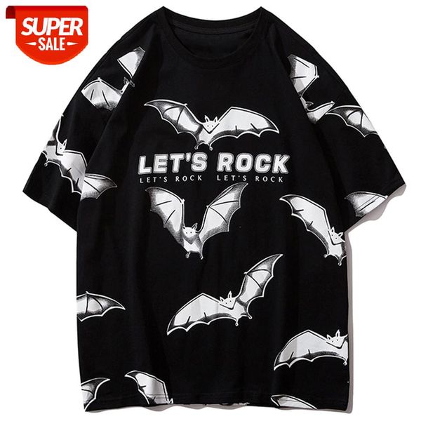 

bat letter print loose mens t shirt fashion streetwear hip hop harajuku short sleeve 2021 casual cotton tees #jd52, White;black