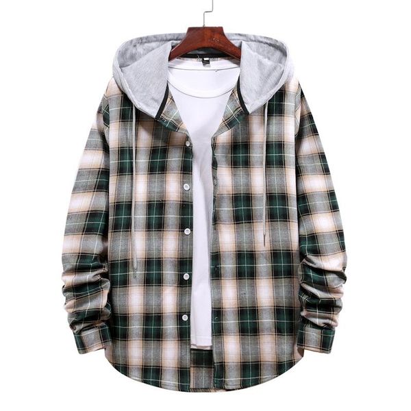 

mens designer hoodies shirt breatsed printed hooded sweatshirts streetwear single men autumn plaid fit slim shirts 2021 casual fashion vphw, Black