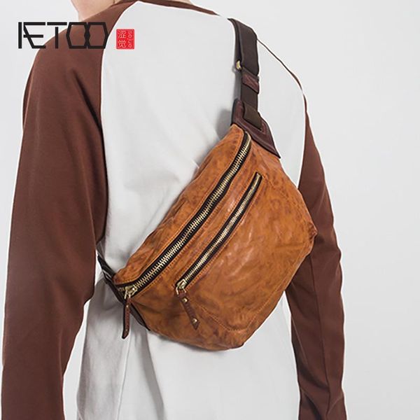 

HBP AETOO Chest Bag, Men's Fashion Slant Bag, Vintage Handmade Shoulder Bag, Black