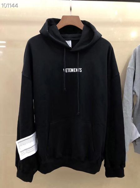 

men's hoodies & sweatshirts street wear hoodie vetements of men's women 1:1 embroidered pullover big hip hop tag fashion vetement, Black