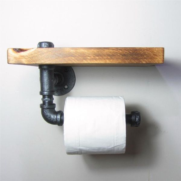 

toilet paper holders vintage handicraft urban industrial wall mount wood storage shelf iron pipe holder roller restaurant restroom