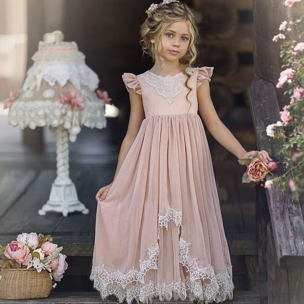 

girl's dresses boho flower girl for wedding chiffon lace little girls birthday party dress prom wear first communion gowns, Red;yellow