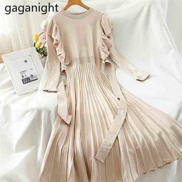 

knitted women bodycon ruffles dress autumn winter fashion stretchy solid pleated dresses female chic slim vestidos 210601, Black;gray