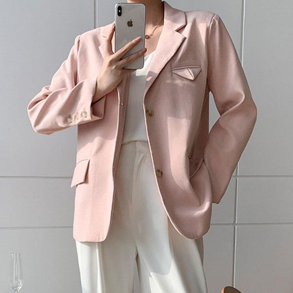 

women's suits & blazers [ewq] korea chic temperament pink blazer autumn 2021 notched loose single breasted split long sleeve suit jacke, White;black