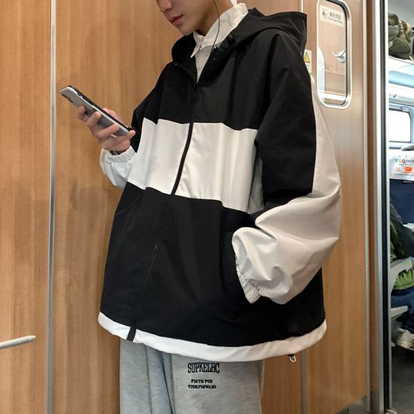 

2021 new summer thin men's fashion contrast color casual hooded jackets mens streetwear hip-hop bomber jacket men fwkb, Black;brown