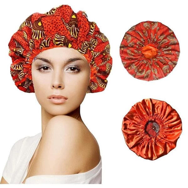 

home sleep bonnet for women fashion printed big round hat black women curly hair protection turban, Blue;gray