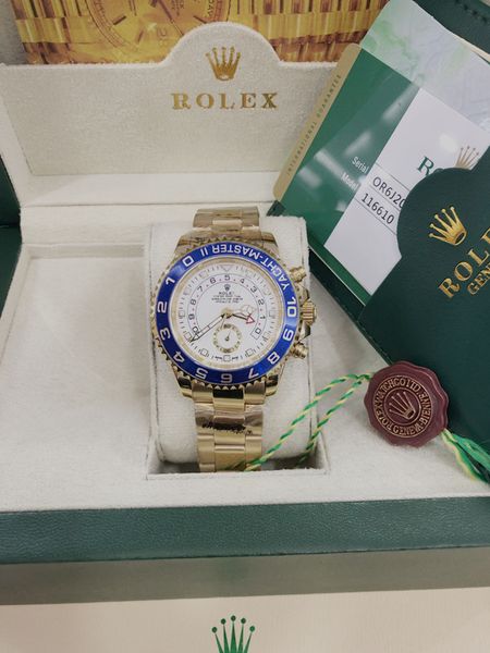 

with original box new factory 2813 automatic movement 44mm mens gold 44mm model 116681 ceramic bezel with original box diving watch, Slivery;brown