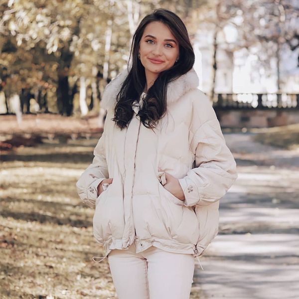 

2021 new short parkas female natural fox fur collar loose oversize 90% white duck down jacket women winter outwear coat 3jnu, Black