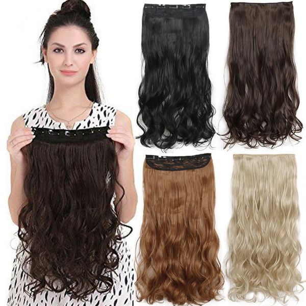 

synthetic wigs xinran 22" long wavy clips in hair natural wave piece for women 5 girl, Black