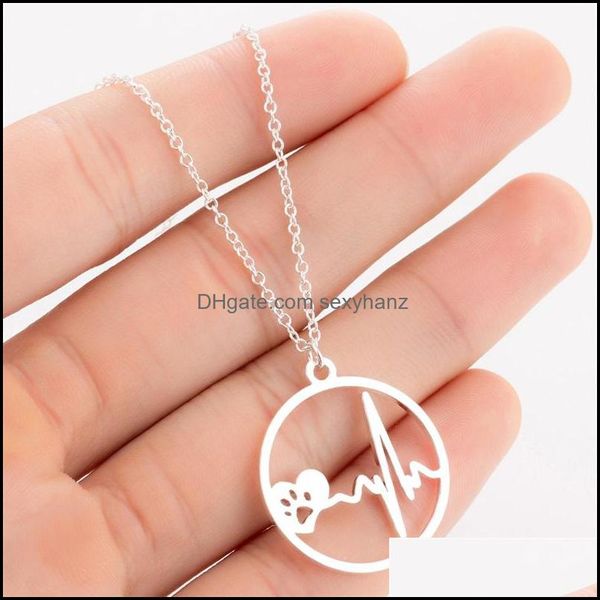 

pendant necklaces & pendants jewelry stainless steel heartbeat necklace chains gold ring paw heart beat for women men fashion 827 q2 drop de, Silver