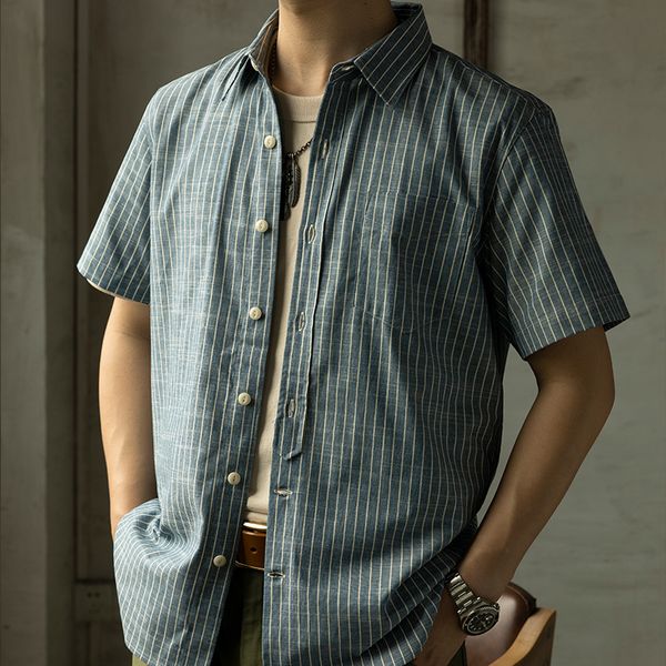 

red made vintage short sweet stripe summer blue workwear shirts sjfq, White