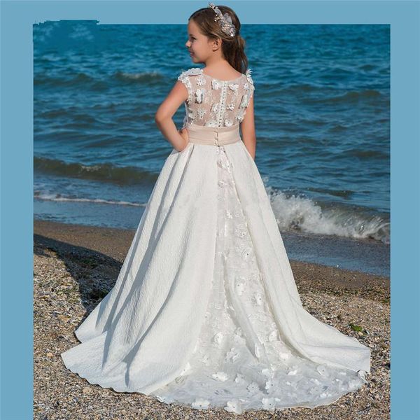 

girl's dresses white ivory flower girls dress pageant gowns applique 3d a-line first communion kids clothes for wedding customize, Red;yellow