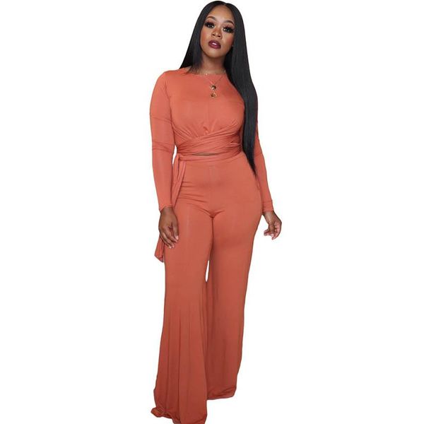 

women's tracksuits long sleeve bandage two piece outfits women 's solid color pullover elastic waist casual full length polyester, Gray