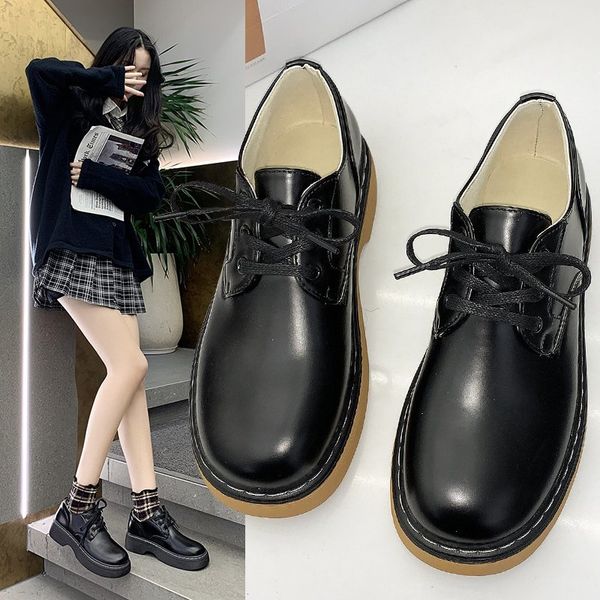 2021 Donne di primavera Scarpe Oxford Shoes Leather Platform Shoes Black Lace Up Casual ShoesFemale Cucitura Scarpe Lolita Muje 8923N